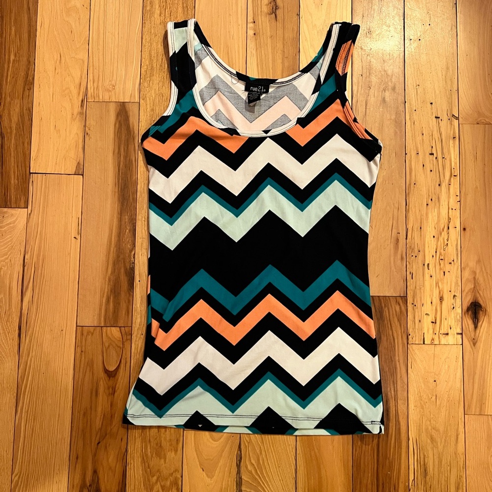 Rue21 Black and Multicolor Chevron Tank Top